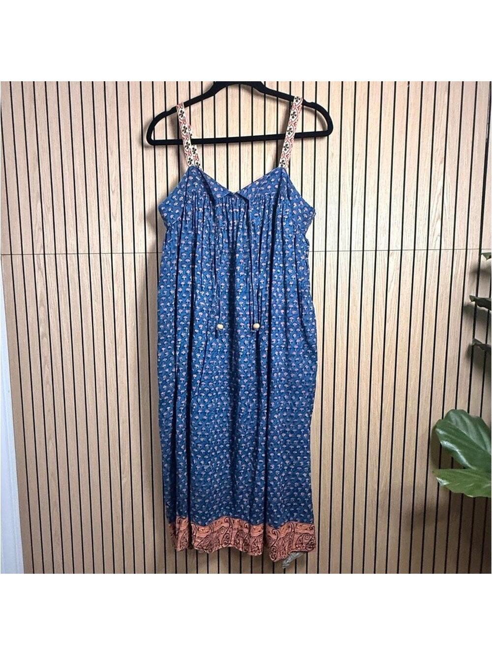 029 Natural Life Blue Boho Midi Dress (Large, EUC) - Picture 2 of 5